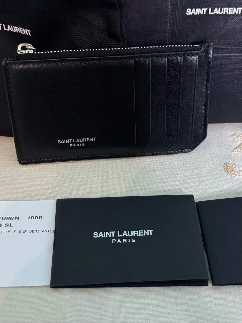 Saint Laurent Black Leather Cardholder with Zip Pocket